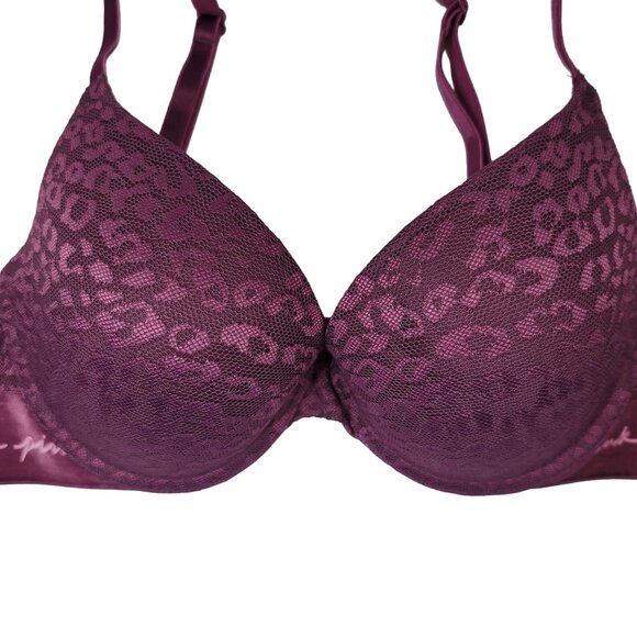 Victoria's Secret PINK Wear Everywhere Bra Purple 34B Velour Push Up Underwire - Picture 3 of 13